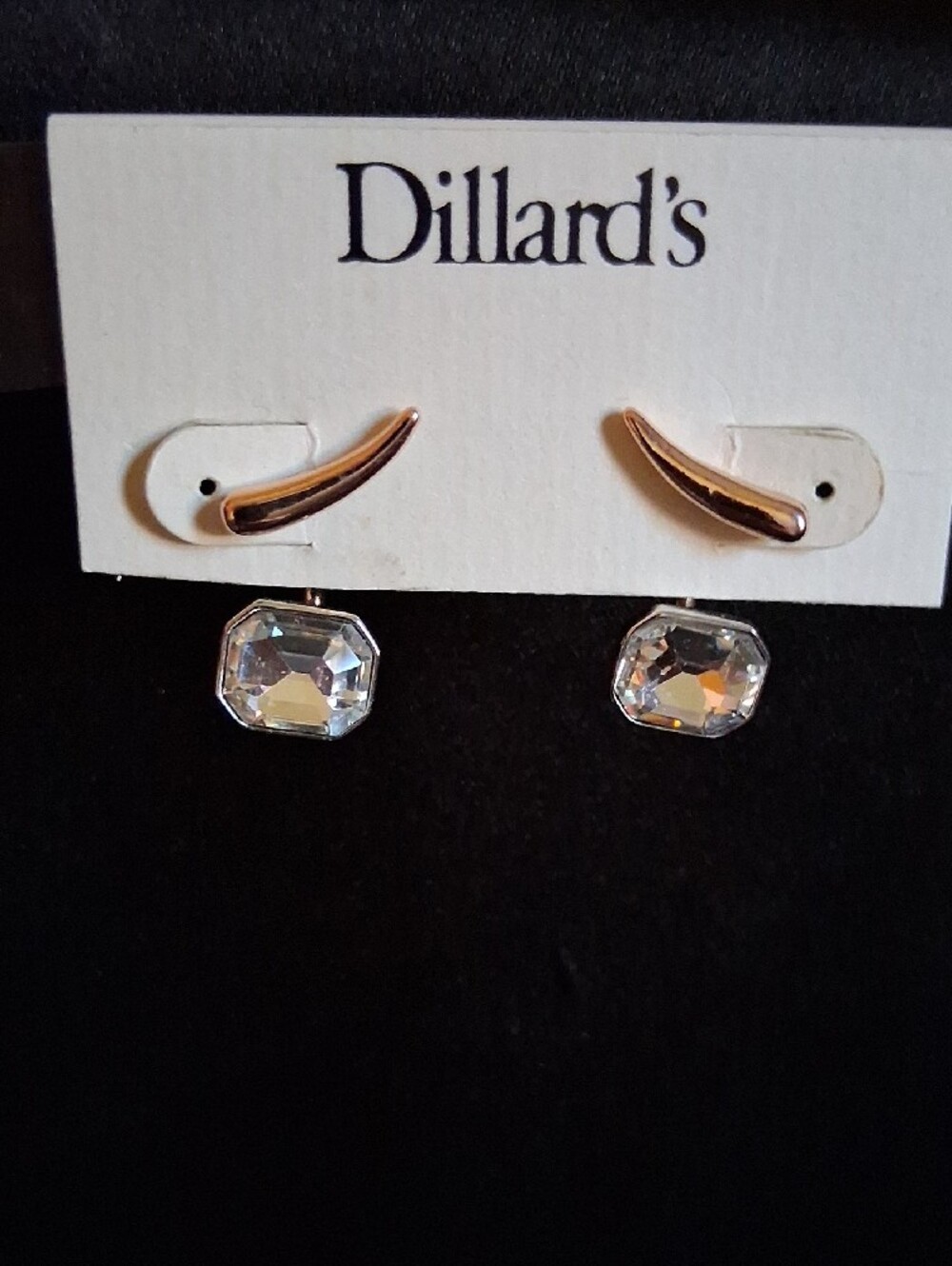 Gold Tone Ear Jacket Earrings - Clear Crystal Dangle